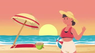 Şapka animasyonu giyen turist kız, 4k video animasyonu.