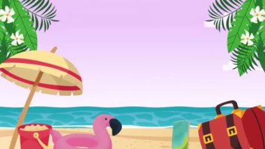 Plaj animasyonunda yaz şemsiyesi, 4k video animasyonu