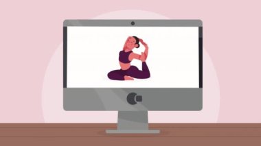 Masaüstü animasyonunda yoga yapan kadın, 4k video animasyonu