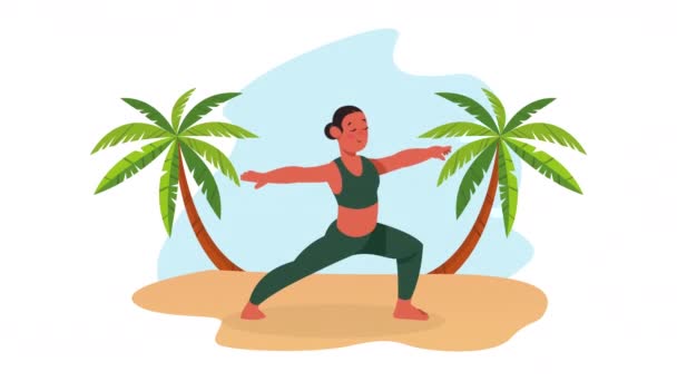 Vrouw Oefenen Yoga Het Strand Animatie Video Geanimeerd — Stockvideo