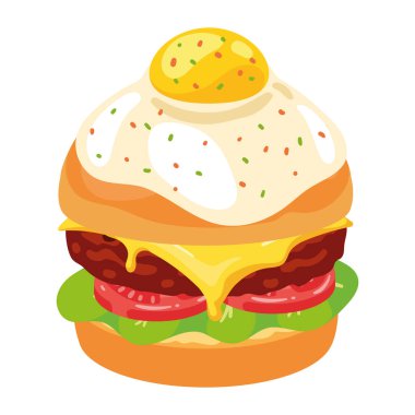 Izgara biftekli gurme burger ve izole edilmiş yumurta.