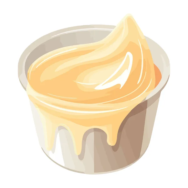 Crème Sure Gourmande Dans Bol Icône Isolé — Image vectorielle