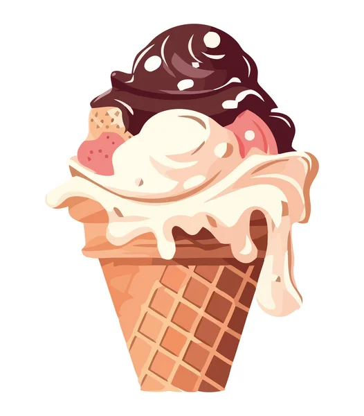 Vector Ice Cream Sundae Fresh Fun Icon Isolated — Stock Vector