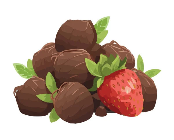 Frische Beeren Süße Früchte Mit Schokoladen Ikone — Stockvektor