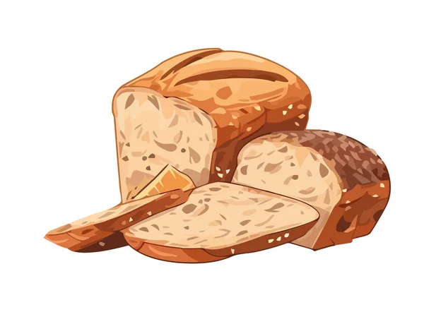 Nybakat Bröd Med Fröikon Isolerad — Stock vektor
