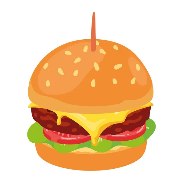 Ένα Γκουρμέ Cheeseburger Κρέας Και Ντομάτα Απομονωμένο — Διανυσματικό Αρχείο