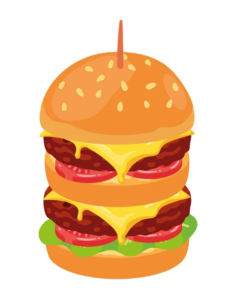 Ζουμερό Burger Στοιβαγμένο Ψηλά Τυρί Και Ντομάτα Απομονωμένο — Διανυσματικό Αρχείο