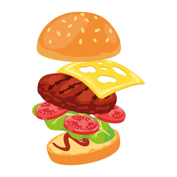 Fresh Burger Grilled Beef Tomato Bread Isolated — Stock Vector