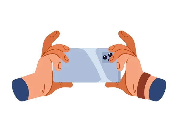 Akıllı Telefon Aygıtı Simgesi Kullanan Eller — Stok Vektör