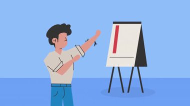 İstatistiksel karakter animasyonu 4k video animasyonuna sahip iş adamı