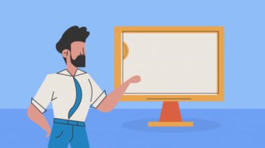 Masaüstü karakter animasyonu 4k video animasyonuna sahip iş adamı