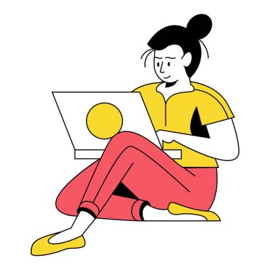 Dizüstü bilgisayar kullanan genç kadın.