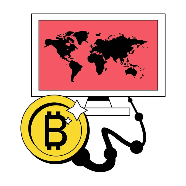 Bitcoin Desktop Invest Icon — Stock Vector