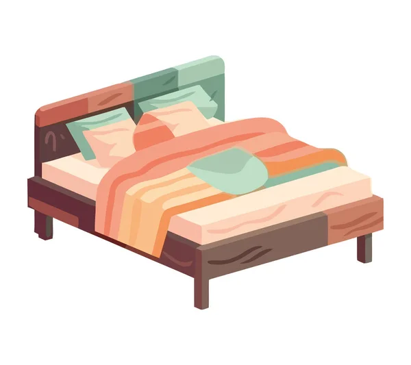 現代的なデザインの快適なベッドは孤立したリラックスのために — ストックベクタ