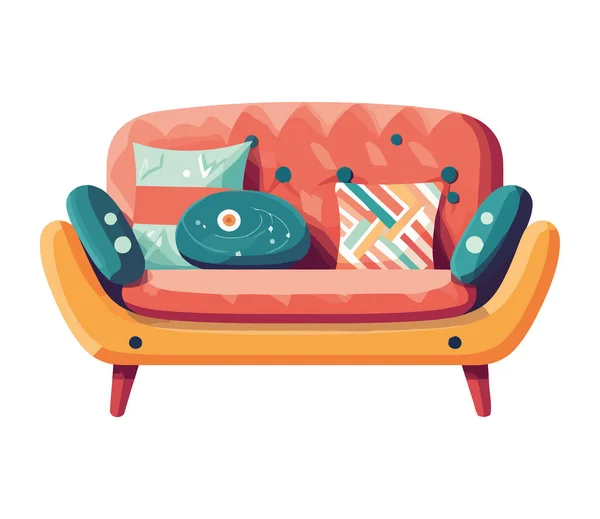 Komfortables Modernes Sofa Mit Gelbem Kissendesign Isoliert — Stockvektor