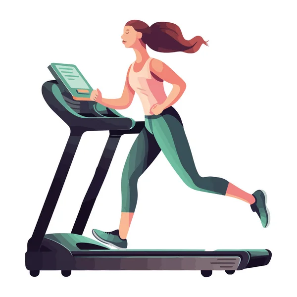 Young Girl Running Treadmill Character — Stock Vector