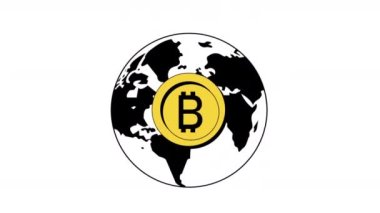 Dünya Gezegeni animasyonundaki bitcoin 4k video animasyonu