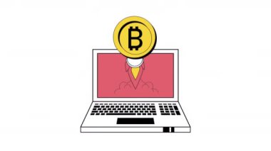 Dizüstü bilgisayar animasyonundaki bitcoin 4k video animasyonu