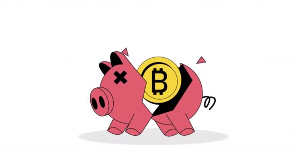 Bitcoin Animación Ahorro Cerdo Video Animado — Vídeos de Stock