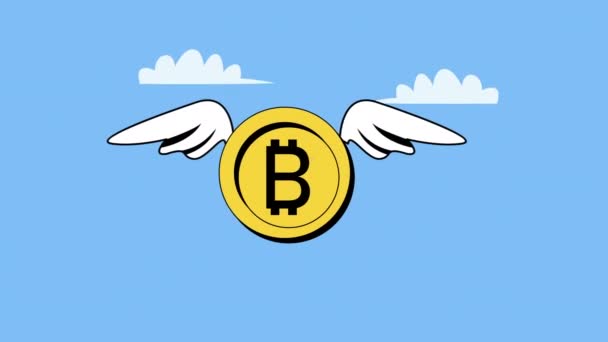 Bitcoin Met Vleugels Vliegende Animatie Video Geanimeerd — Stockvideo