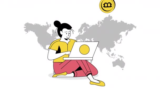Bitcoin Com Animação Mapa Mundo Vídeo Animado — Vídeo de Stock