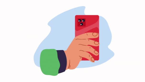 Hand Lifting Red Smartphone Animation Video Animated — Stock Video