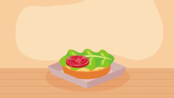 Гамбургер Фаст Фуд Вкусная Анимация Видео Анимировано — стоковое видео