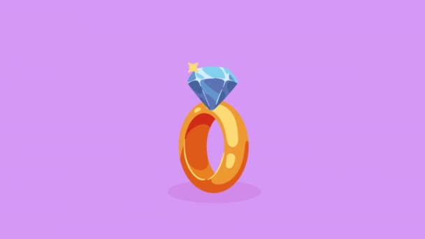 Goldener Ring Mit Diamant Animation Video Animiert — Stockvideo