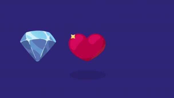 Diamante Com Coração Trovão Vídeo Game Animação Vídeo Animado — Vídeo de Stock