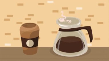 Çaydanlık animasyonunda kahve içilen 4k video animasyonu