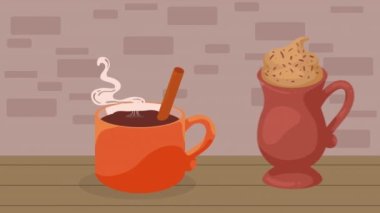 Kahve fincanı ve kupa animasyonu 4k video animasyonu