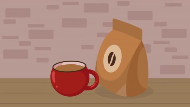Kaffe Kopp Och Väska Animation Video Animerad — Stockvideo