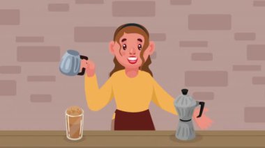 Kettle animasyon 4k video animasyonlu kafe çalışanı