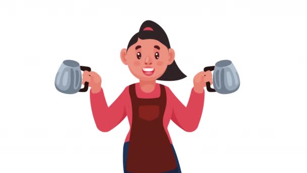 Coffee Shop Žena Pracovnice Konvicemi Animace Video Animované — Stock video