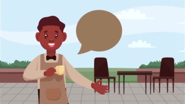 Bardak animasyonu 4k video animasyonlu erkek kahve dükkanı çalışanı