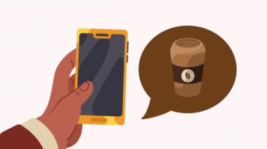 Akıllı telefon animasyonunda kahve içilen 4k video animasyonu