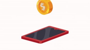 ekommerce with smart phone and coin animasyon 4k animasyon video animasyonu