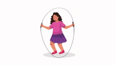 Küçük kız ip atlama karakteri animasyon 4k video animasyonu