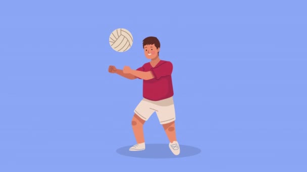 Маленький Хлопчик Практикує Анімацію Волейболу Відео Анімовані — стокове відео