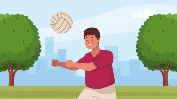 Little Boy Practicing Volleyball Character Animation Video Animated — Stock Video