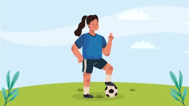 Niña Practicando Fútbol Carácter Animación Video Animado — Vídeos de Stock