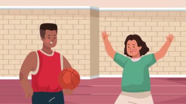 Küçük çocuklar basketbol antrenmanı yapıyorlar. 4k video animasyonu.