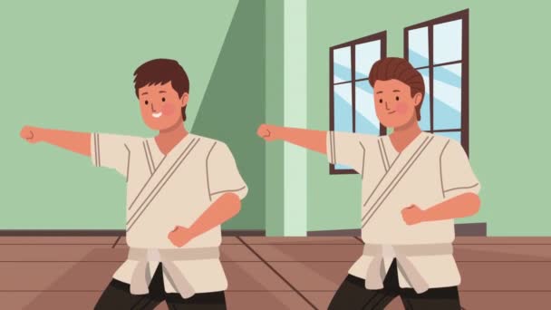 Μικρά Αγόρια Εξάσκηση Καράτε Animation Βίντεο Κινουμένων Σχεδίων — Αρχείο Βίντεο