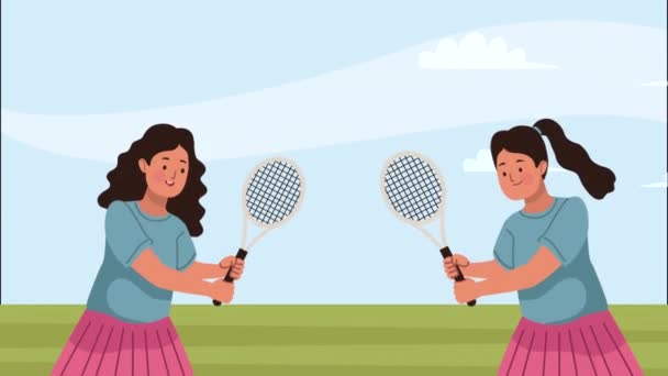 Little Girls Practicing Sports Characters Animation Video Animated — Stock Video