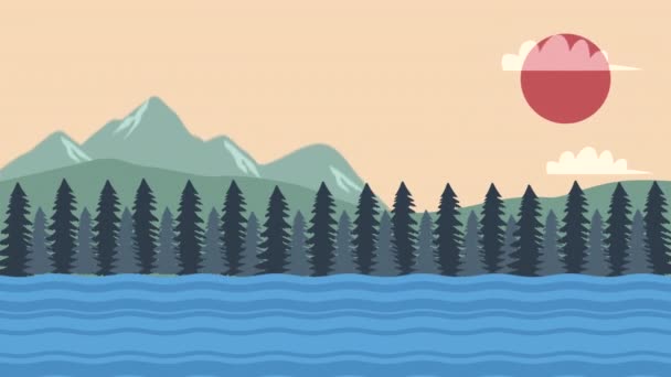 Skönhet Landskap Med Floden Animation Video Animerad — Stockvideo