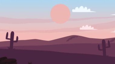 Kaktüs animasyonlu güzel manzara 4k video animasyonu