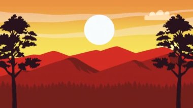 Dağlı güzel manzara günbatımı animasyon 4k video animasyonu