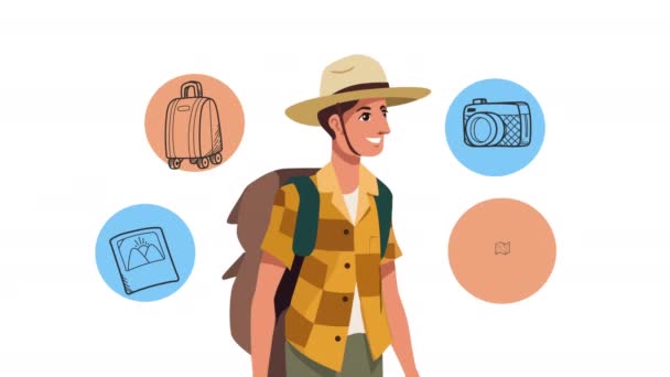 年轻的旅行家 带着旅行包动画4K视频动画 — 图库视频影像