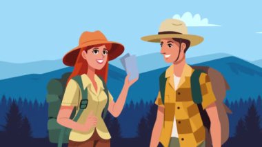 turistler çift karakterli animasyon 4k video animasyonu