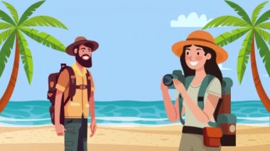turistler çift karakterli animasyon 4k video animasyonu